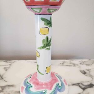 Tickled Pink Elizabeth Barrett Roache Present Tense - Hand-painted  Candlestick